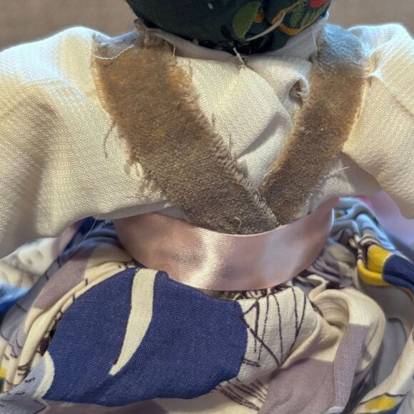 Vintage Polish Sawdust  Folk Art Cloth Doll 14” Cloth Composition Mask Face - Picture 7 of 13